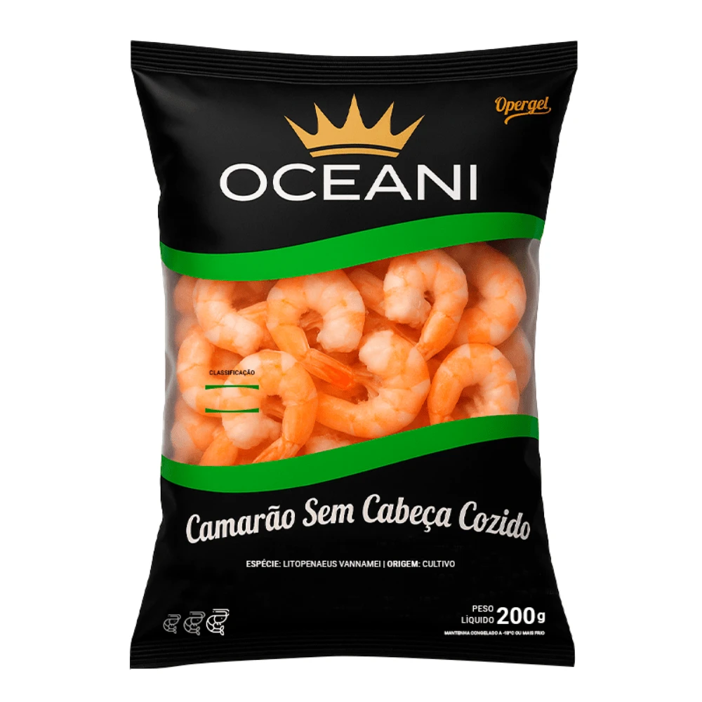 Camarão Cinza Sem Cabeça Cozido Congelado Oceani 40x200